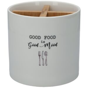 Porcelain Cutlery Can White and Brown 14.5 x 13.5cm Porcelain Cutlery Can White and Brown 14.5 x 13.5cm